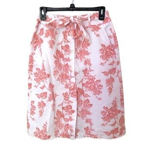 Liz Claiborne NWT’s Cotton Linen Button-Up Belted Floral Coastal Skirt Size 4